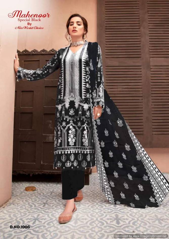 Mahenoor Black And White By Miss World Printed Heavy Cotton Dress Material Wholesalers In Delhi